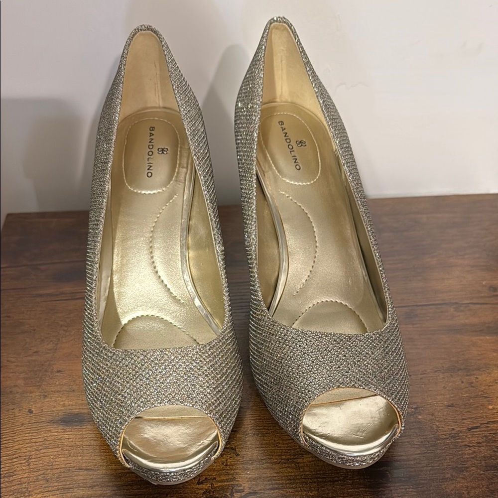 Bandolino Silver Peep-Toe Heels with Stiletto